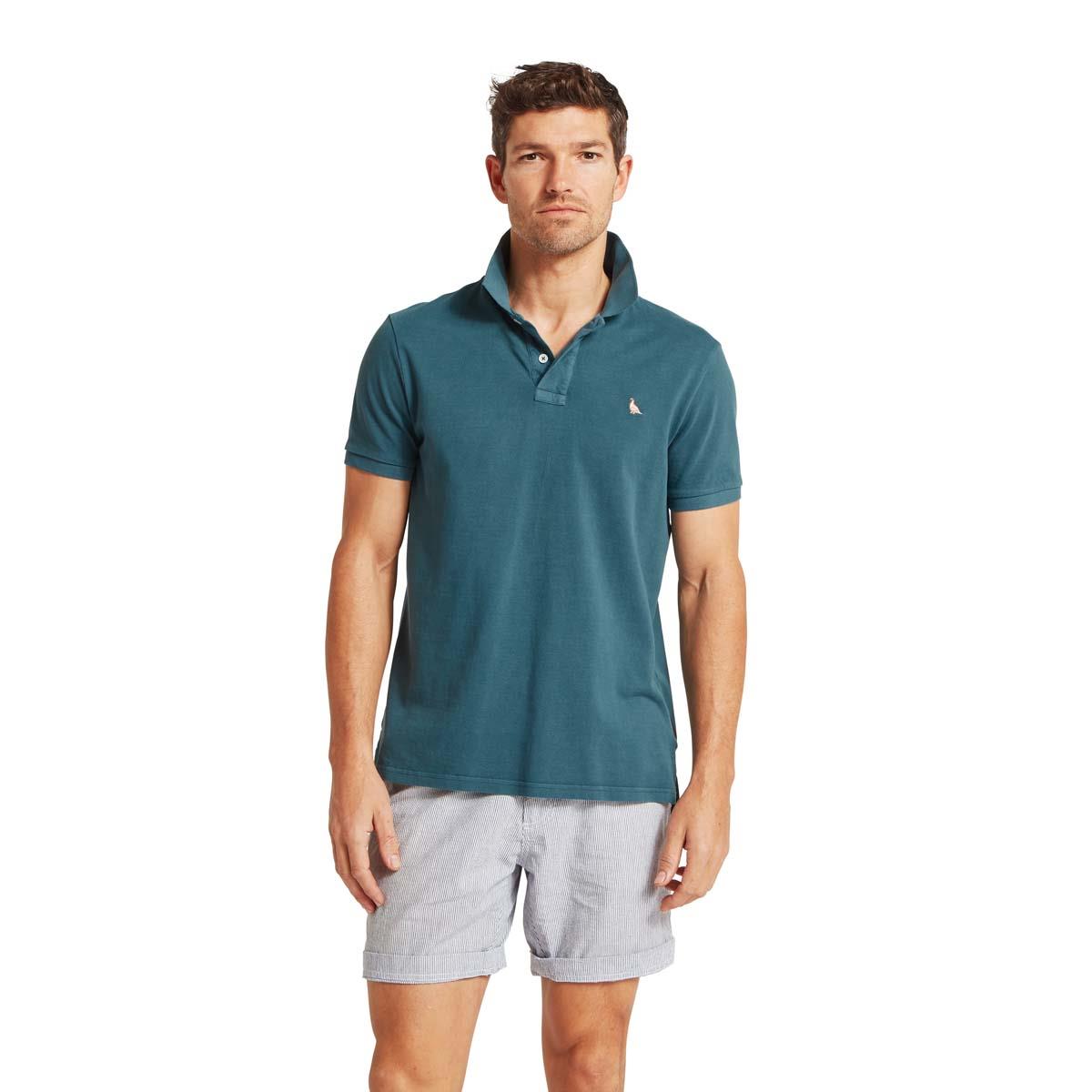 Deep Ocean Blue Schoffel Mens St Ives Garment Dyed Jersey Polo Shirt FRONT