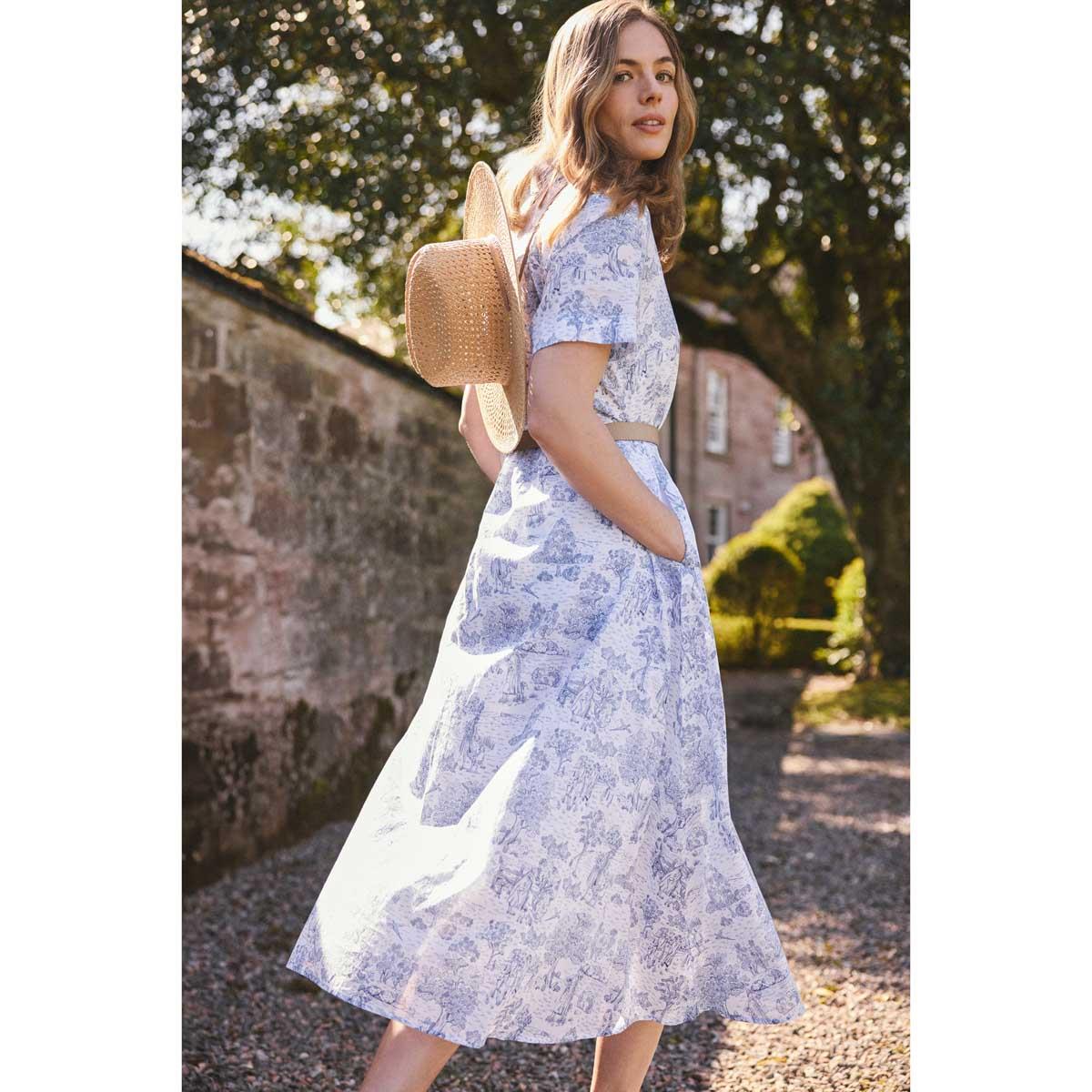 Ink Blue Print Barbour Womens Wisteria Midi Dress Lifestyle 5