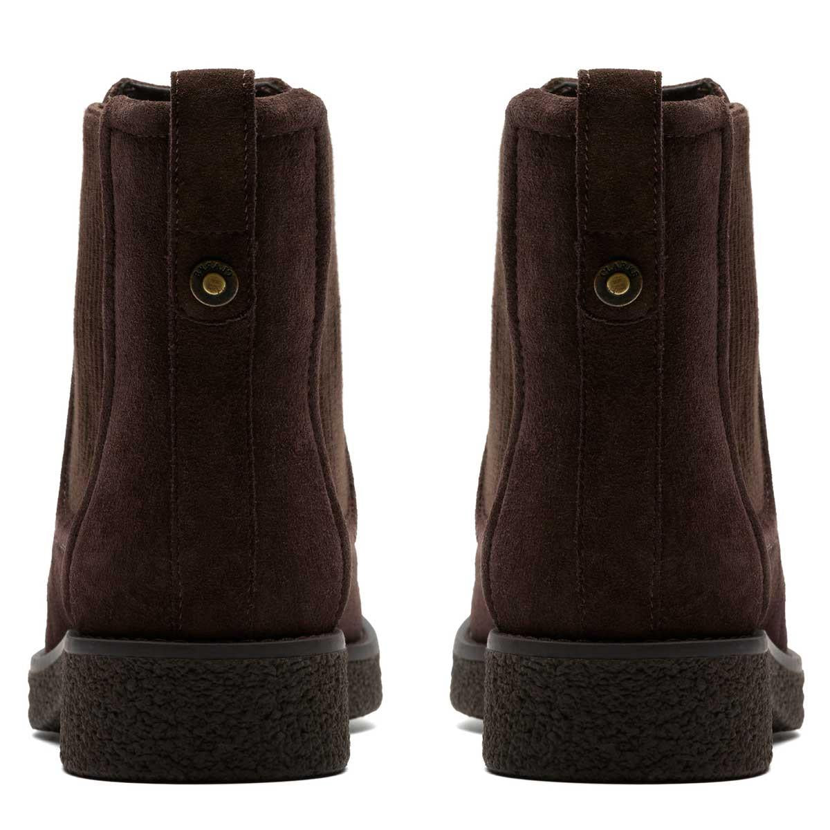 Dark Brown Suede Clarks Womens Nella Top Chelsea Boot Back