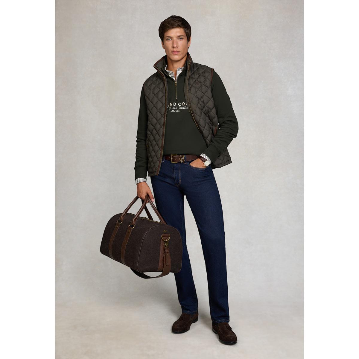 Racing Green Holland Cooper Mens Sporting Goods Quarter Zip Henley On Model Full Outfit