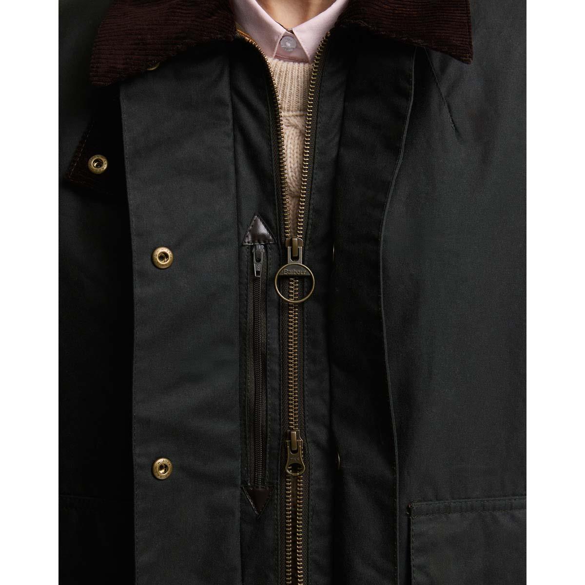 Sage/Classic Barbour Womens Modern Border Wax Jacket Zip