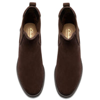 Dark Brown Suede Clarks Womens Nella Top Chelsea Boot Top