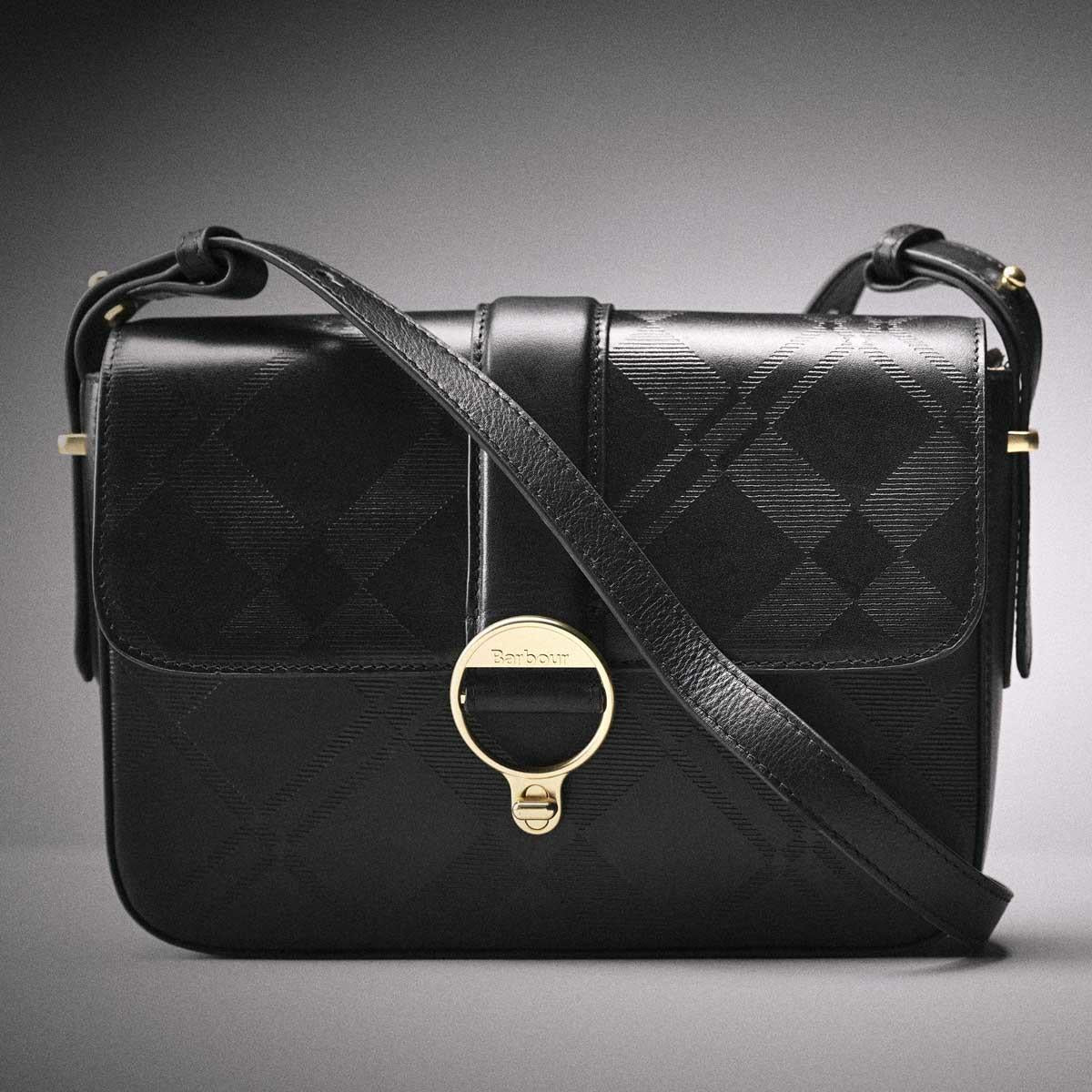 Black/Deboss Tartan Barbour Womens Rosa Deboss Leather Crossbody Bag Lifestyle