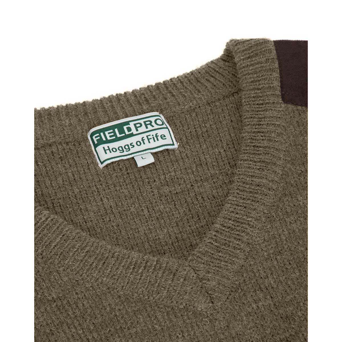 Meadow Green Marl Hoggs Of Fife Mens Melrose II V-Neck Pullover Collar
