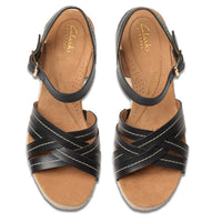Black leather Clarks Womens Sabina Strap Espadrille
