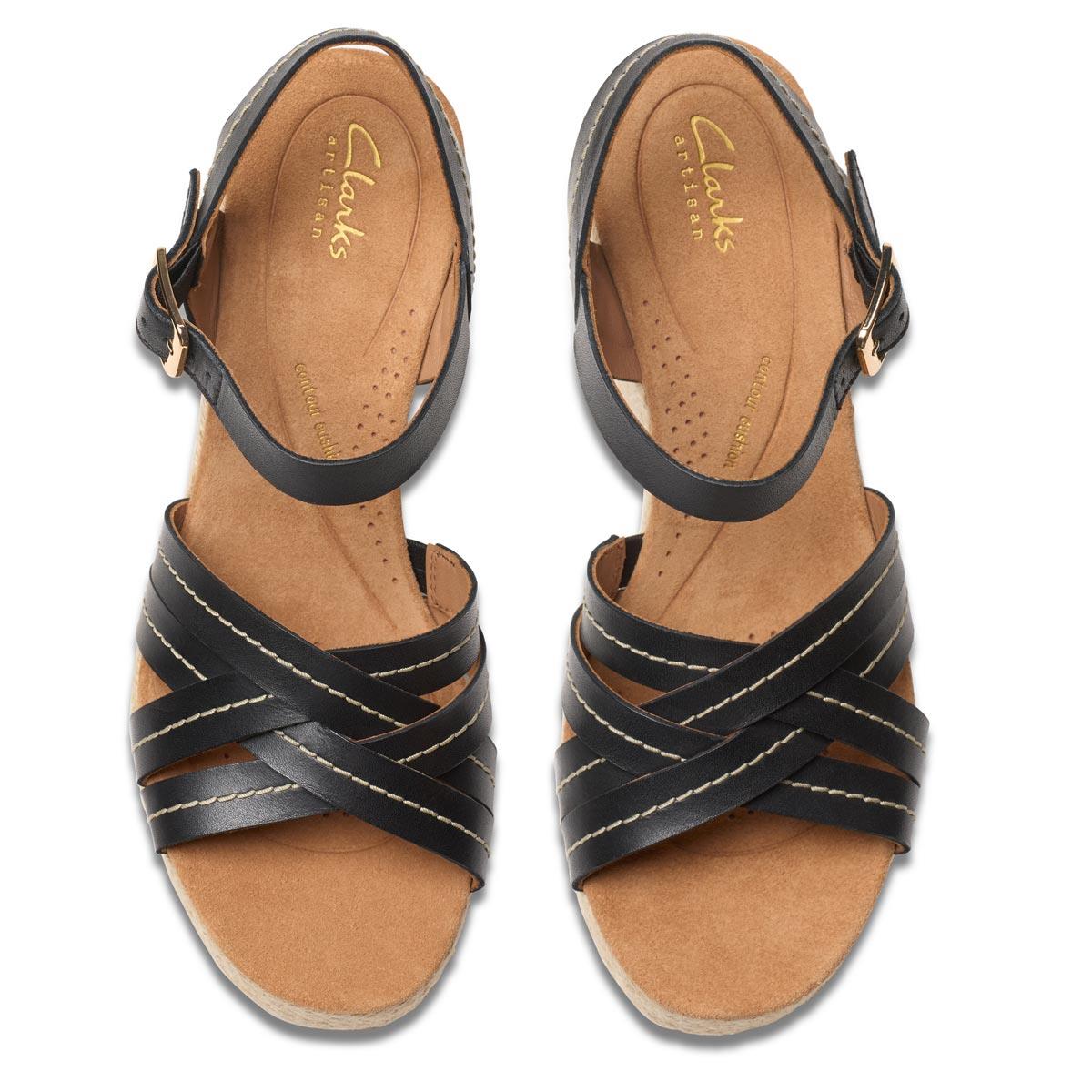 Black leather Clarks Womens Sabina Strap Espadrille