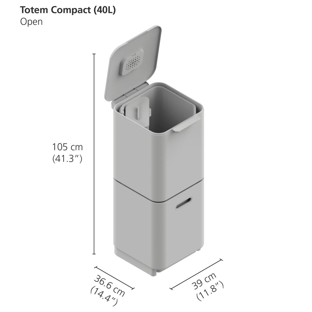 Graphite Joseph Joseph Compact 40L Waste & Recycling Bin dimensions
