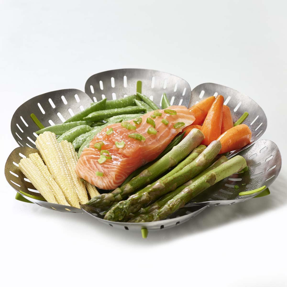 Green Joseph Joseph Steel Bloom Folding Steamer Basket LS4