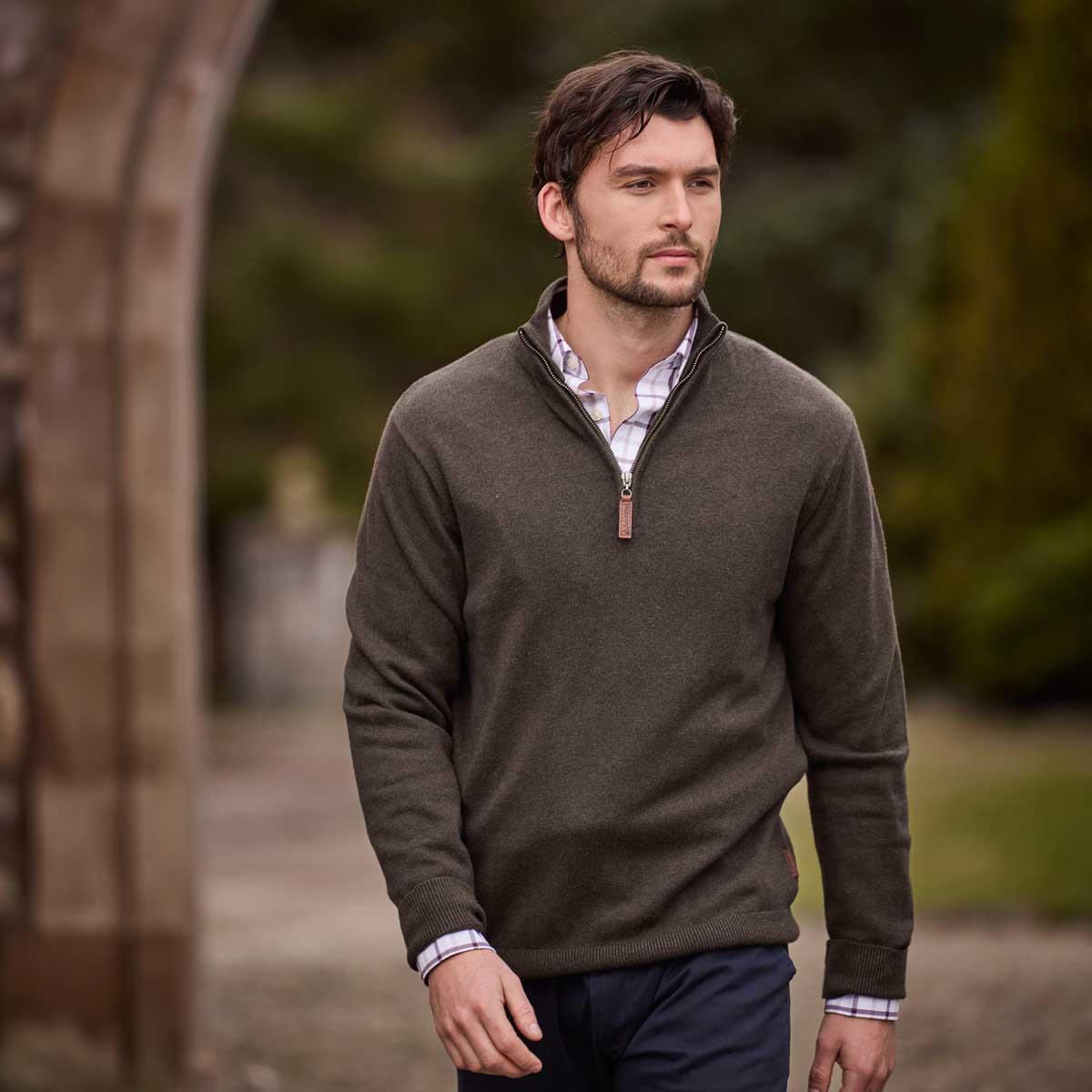 Schoffel Mens Calton Cotton Cashmere 1/4 Zip Jumper