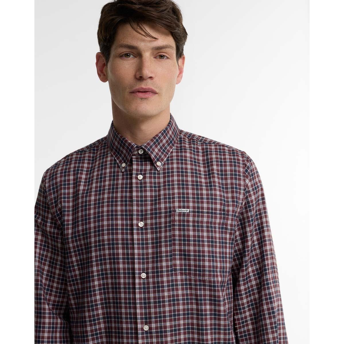 Dark Bordeaux Barbour Mens Dishford Thermo Weave Regular Fit COLLAR