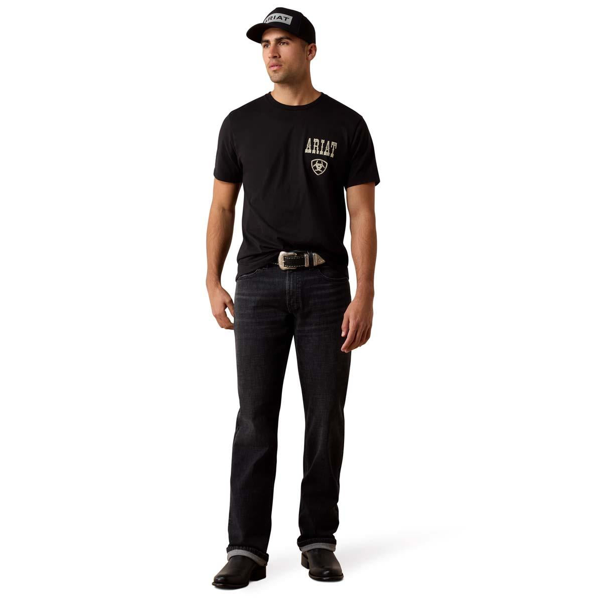 Black Ariat Mens Cowboy Way Up T-Shirt On Model Full Length