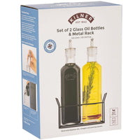 Kilner Set of 2 600ml Oil Bottles and Metal Rack BOX