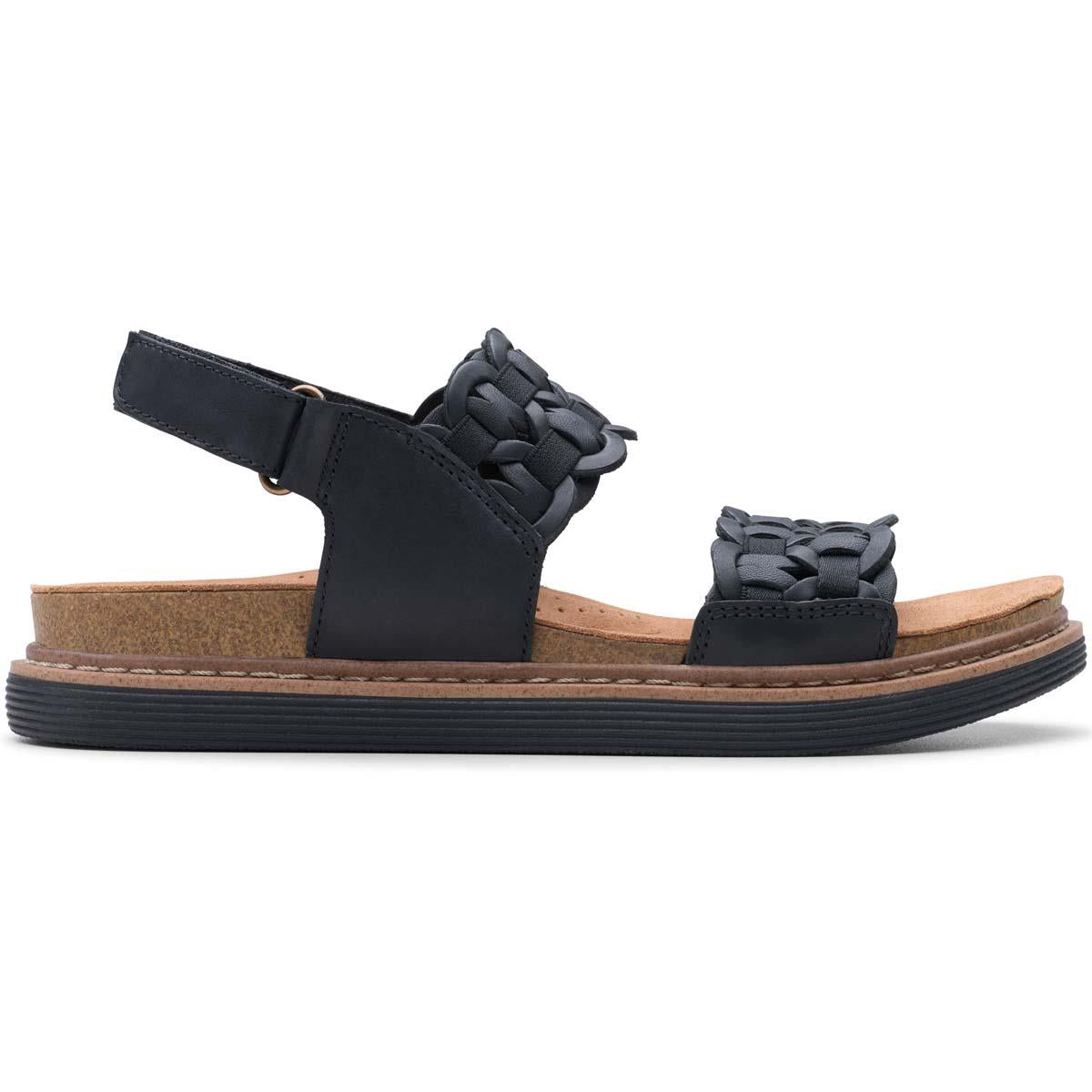 Black Combi Clarks Womens Arwell Glide Sandals Side View