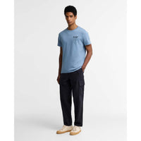 Tarn Blue Barbour Mens Script Graphic T-Shirt ON MODEL
