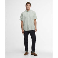 Loden Green Barbour Mens Fleming Linen Blend Regular S/S Shirt On Model