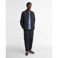 Dark Navy Barbour Mens Tartan Trimmed Washed Overshirt On Model