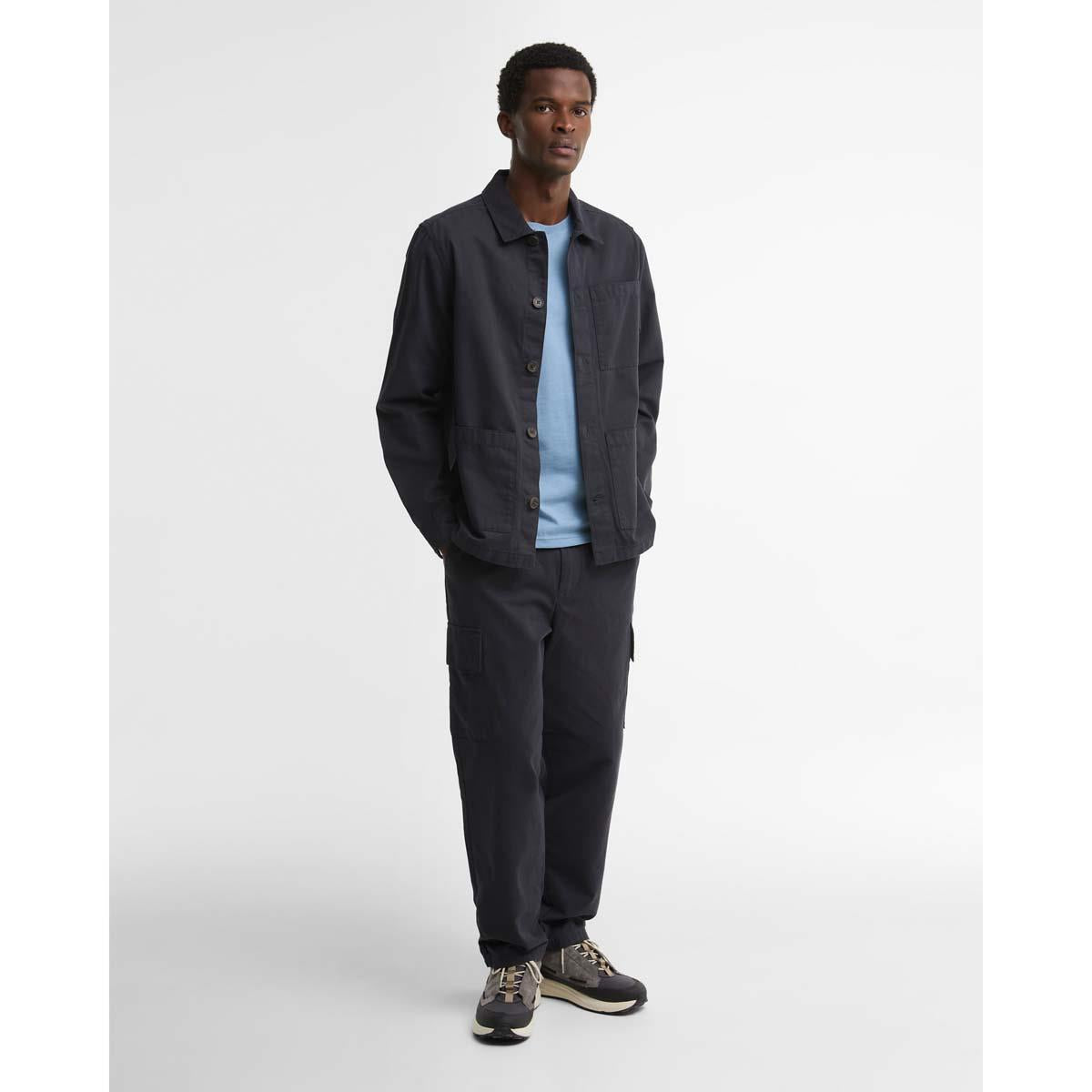 Dark Navy Barbour Mens Tartan Trimmed Washed Overshirt On Model
