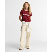 Cranberry Red Barbour Womens Hartland T-Shirt ON MODEL
