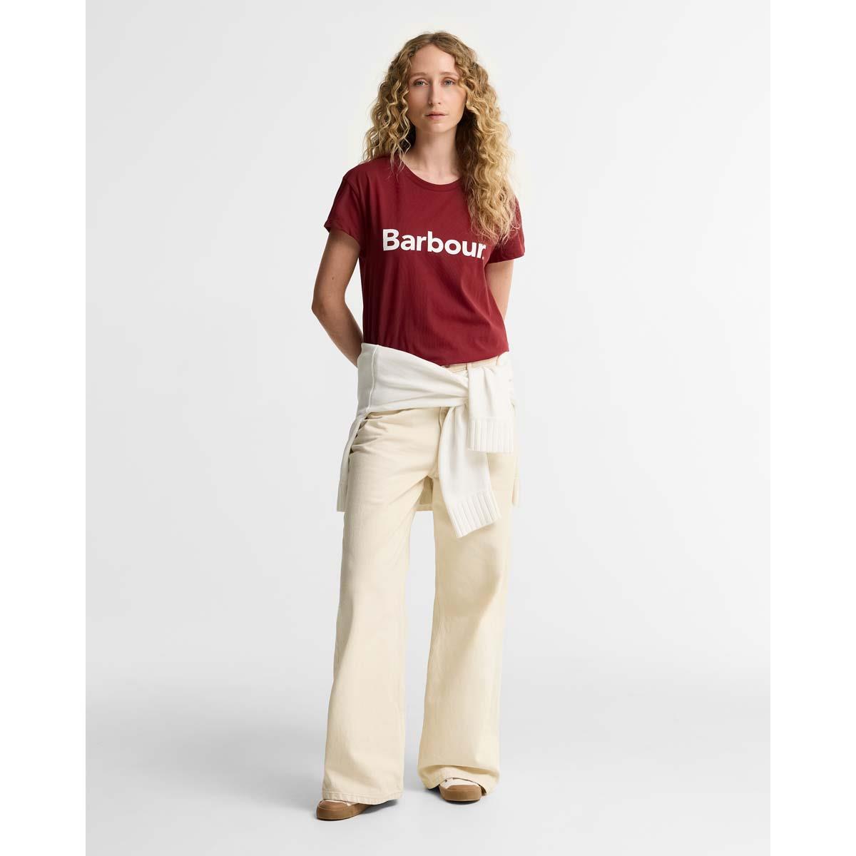 Cranberry Red Barbour Womens Hartland T-Shirt ON MODEL