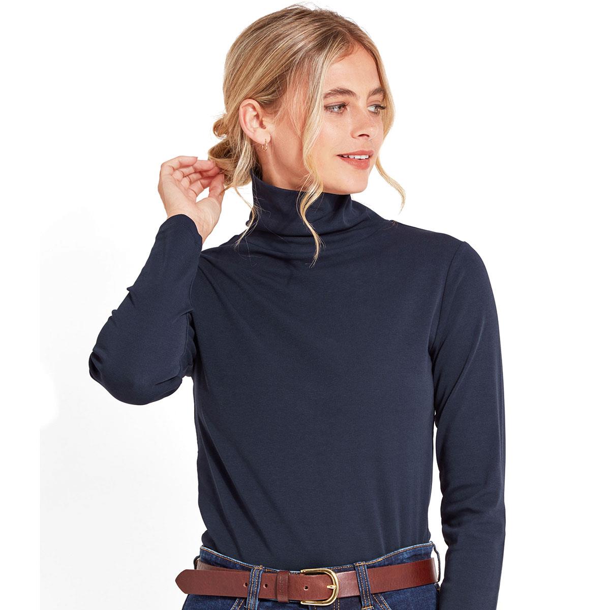 Schoffel Rosedale Roll Neck navy model pose