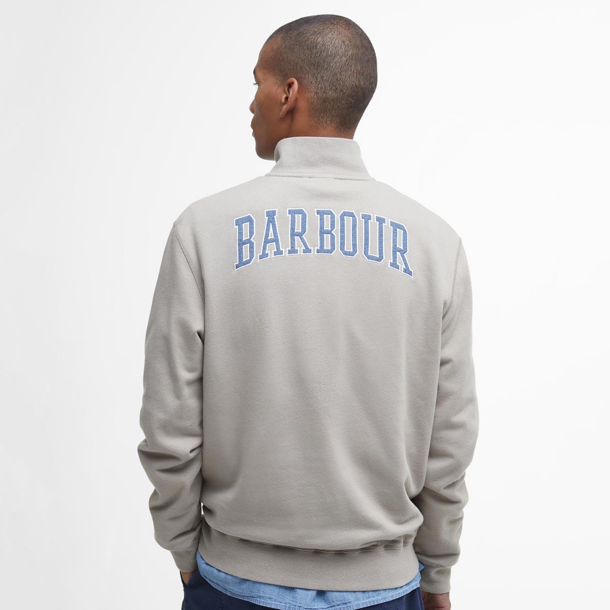 Vintage Khaki Barbour Mens Skipton Relaxed Fit Half Zip Sweatshirt Model Back