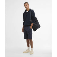 Navy Barbour Mens Pima Cotton Knitted Polo Shirt On Model