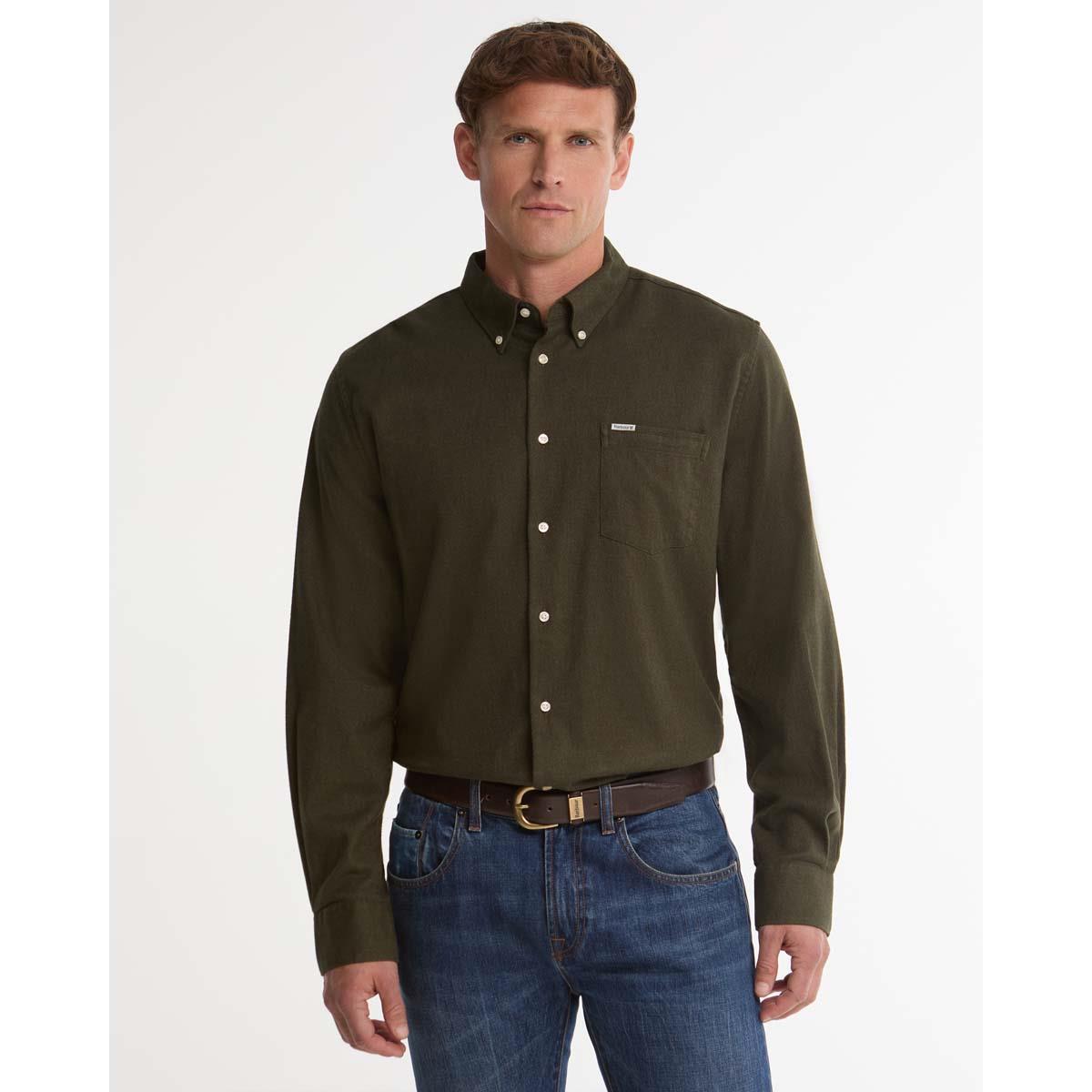 Olive Barbour Mens Sparrowhill Regular Fit Shirt FRONT