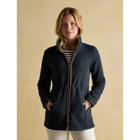 Navy Joules Womens Heritage Longline Fleece Jacket On Model