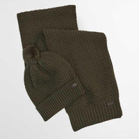 Dark Olive Barbour Mens Ramside Beanie and Scarf