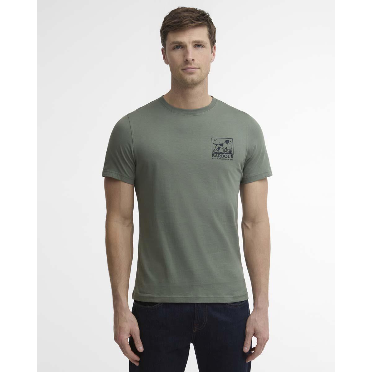Agave Green Barbour Mens Setter Graphic Tailored T-Shirt FRONT