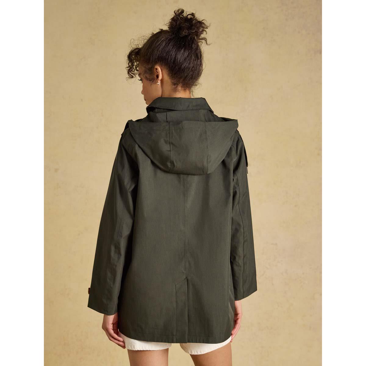 Khaki Green Joules Women's Rainmore Waterproof Coat Back