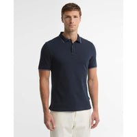 NAVY Barbour Mens Lunan Tartan Trimmed Tailored Polo Shirt FRONT