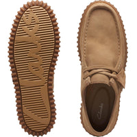 Dark Sand Suede Clarks Mens Torhill Lo Shoes Top View and Sole View