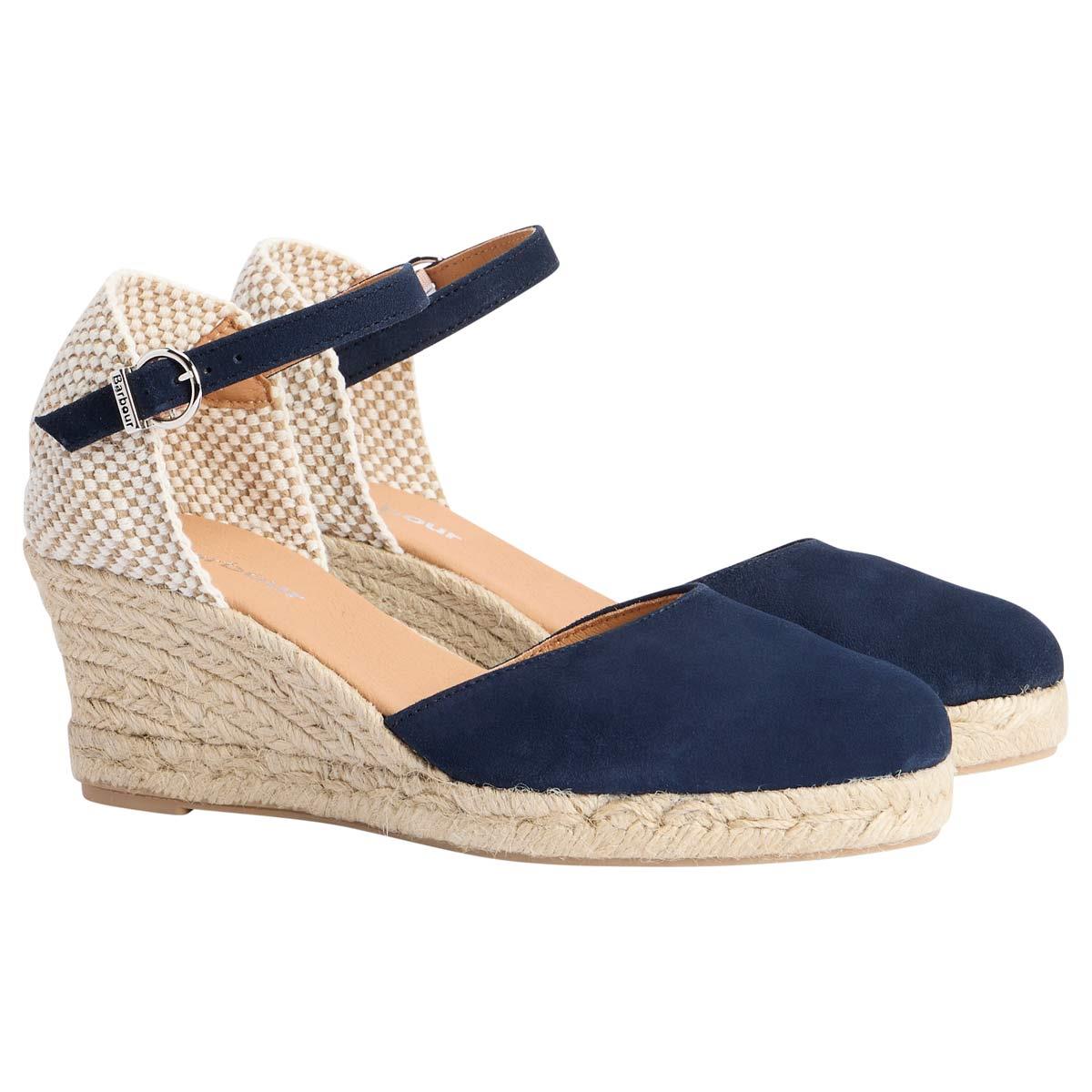 Navy Suede Barbour Womens Elder Espadrille Wedge