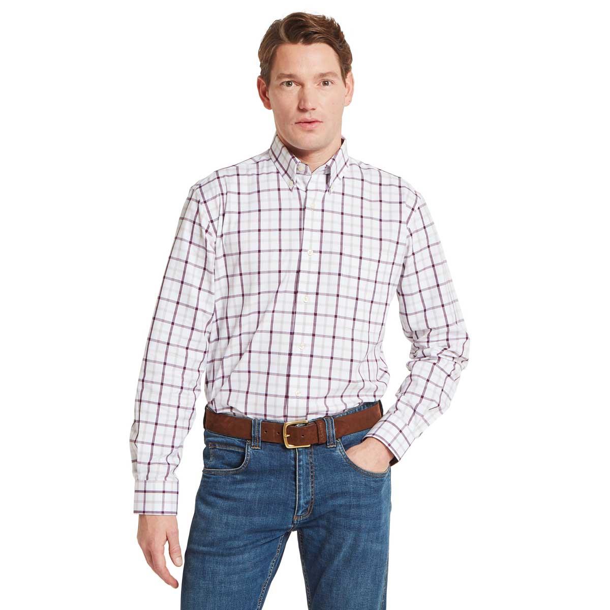Beetroot Check Schoffel Mens Brancaster Shirt On Model