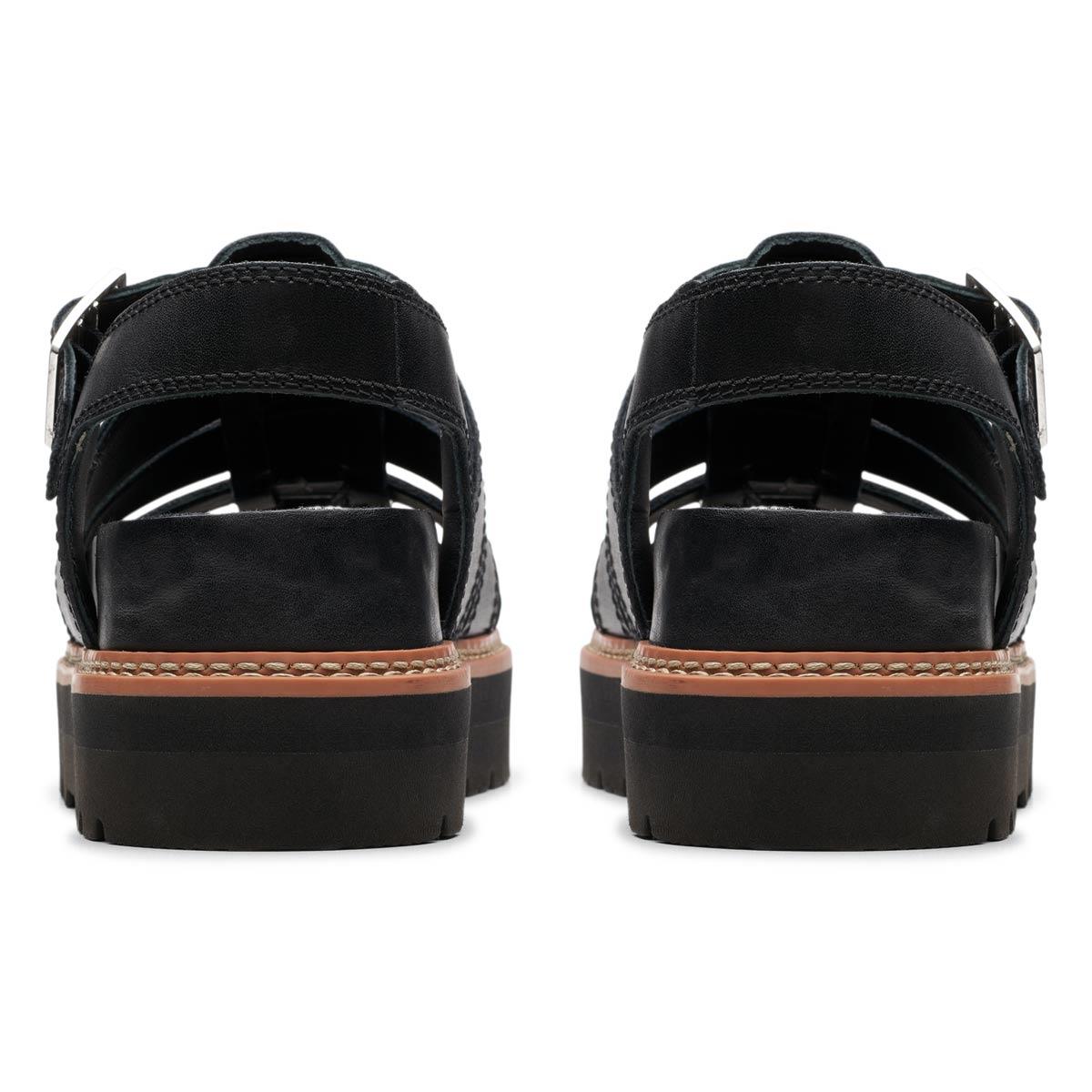 Black Leather Clarks Womens Orianna Twist Sandal Back