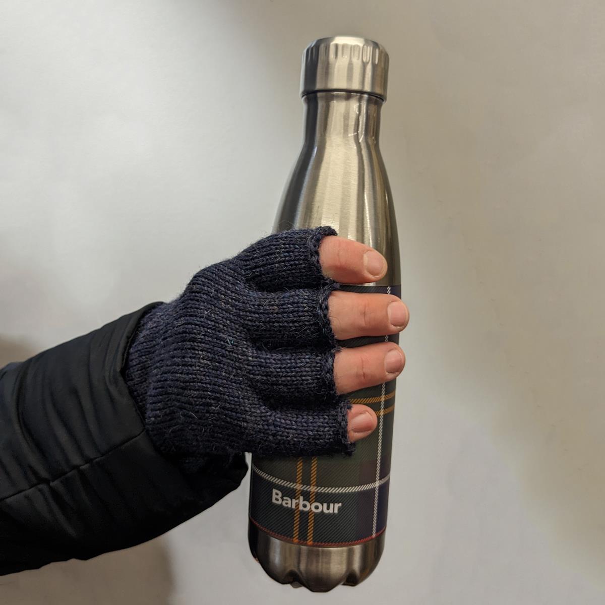 Navy Barbour Mens Knitted Lambswool Fingerless Gloves Lifestyle