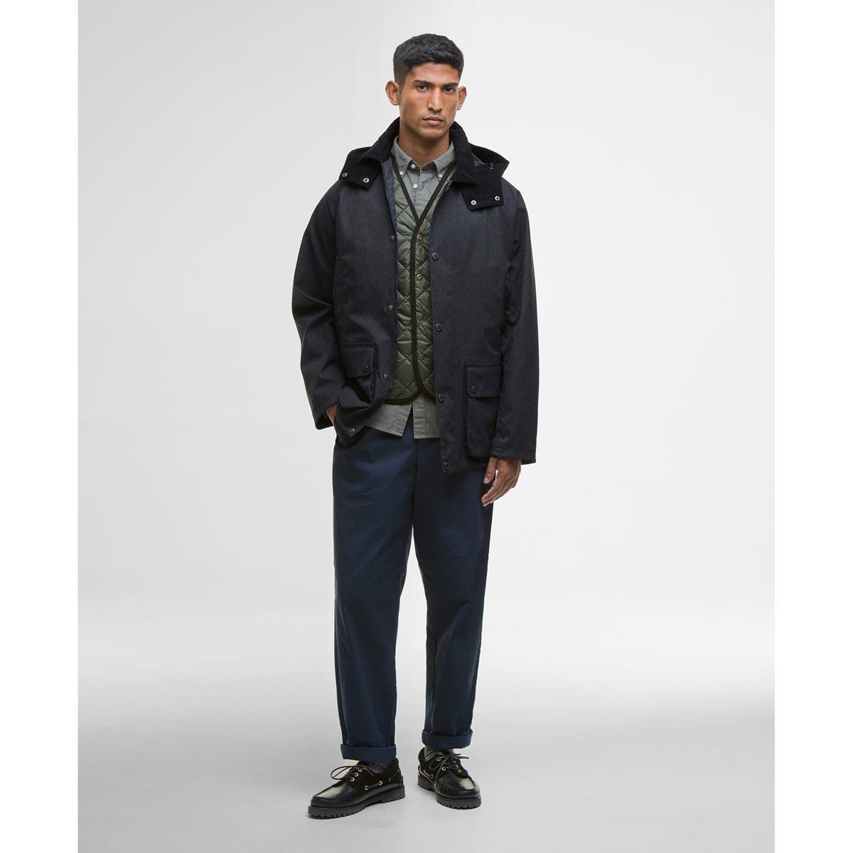 Navy Barbour Mens Modern Beaufort Waterproof Jacket On Model