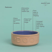 Mason Cash Cane and Blue Lettered Dog Bowl 18cm INFO