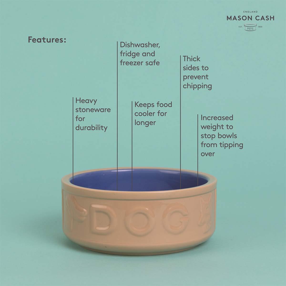 Mason Cash Cane and Blue Lettered Dog Bowl 18cm INFO