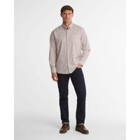 Dark Bordeaux Barbour Mens Preston Regular Fit Shirt ON MODEL