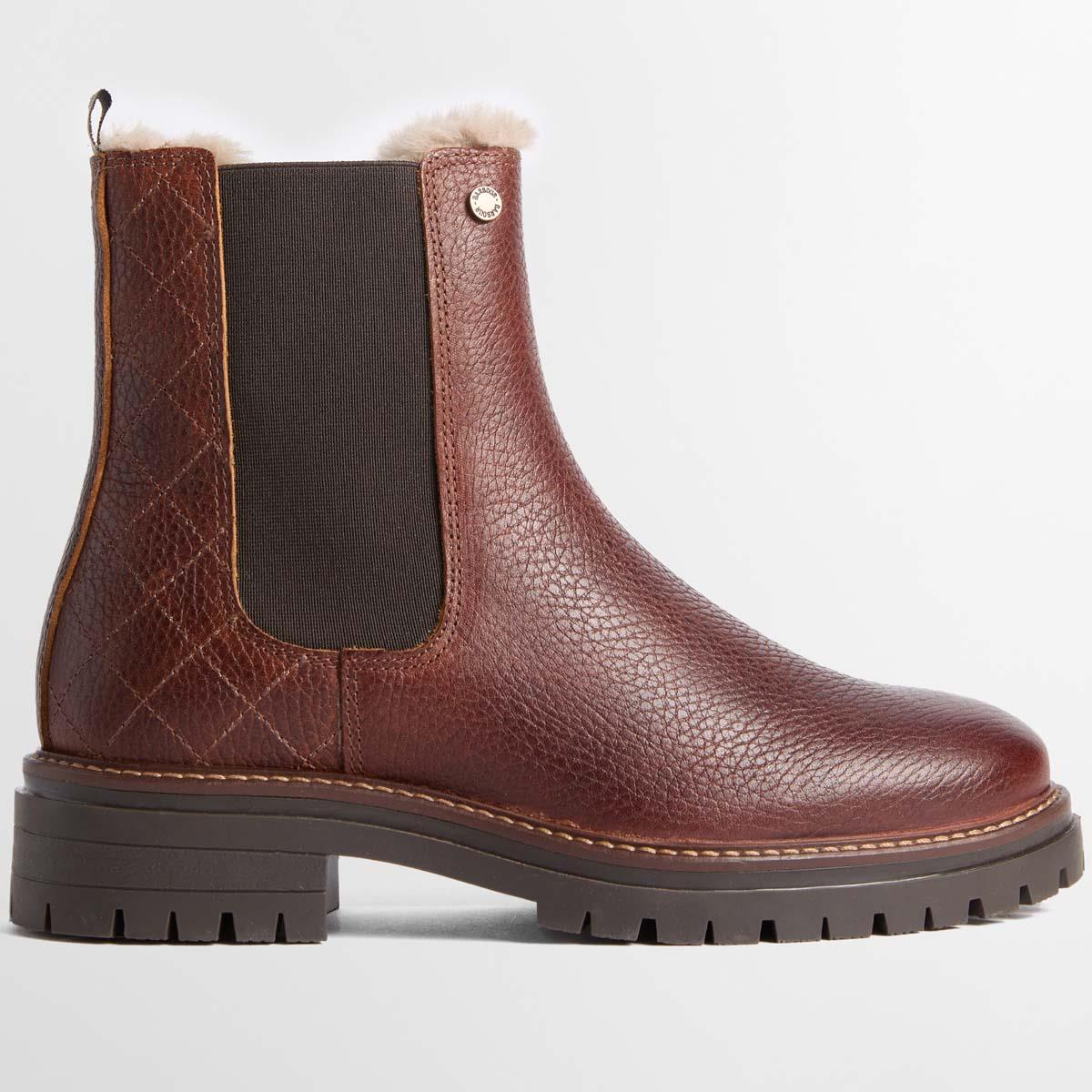 BROWN Barbour Womens Evie Faux Fur Chelsea Boot SIDE