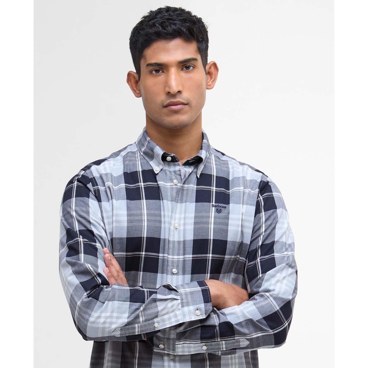 Mineral Blue Barbour Mens Edgar Tailored Checked Shirt DETAIL