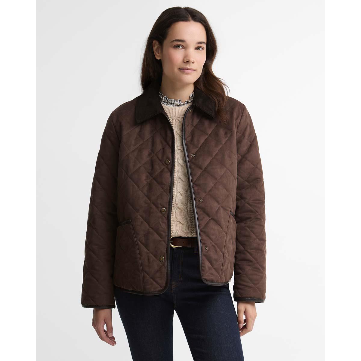 Dark Brown/Muted Barbour Womens Sonya Quilted Jacket Front