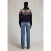 Ink Navy Holland Cooper Womens Rebecca Roll Neck Fair Isle Knit Jumper On Model Back