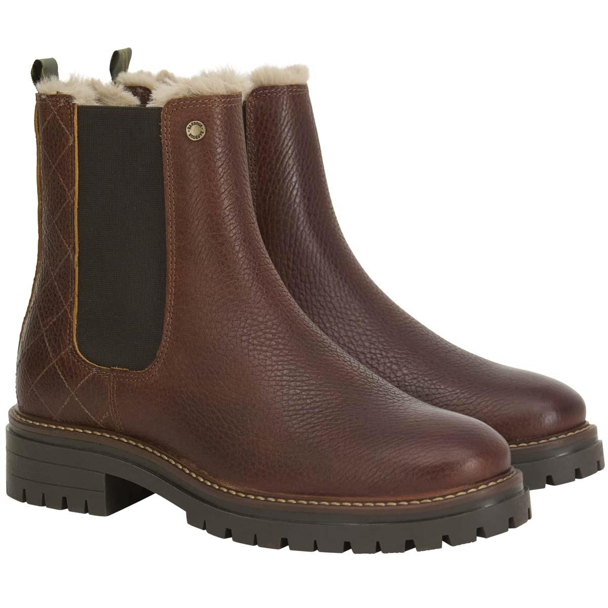 BROWN Barbour Womens Evie Faux Fur Chelsea Boot