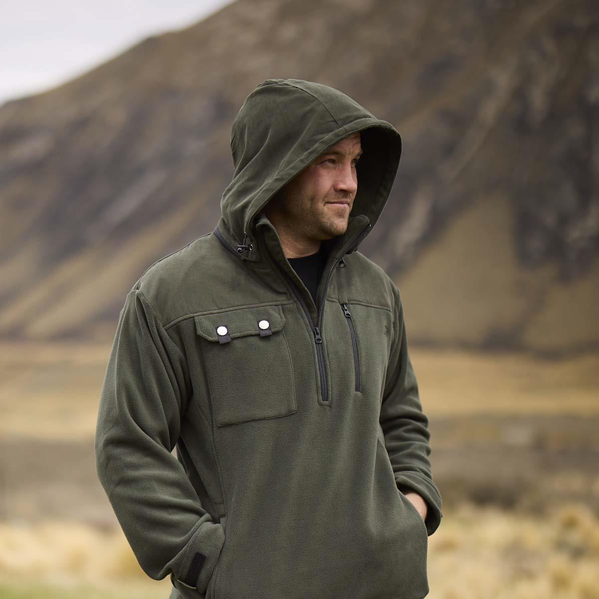 Olive Swanndri Mens High Rock Technical Fleece Hoody Hood