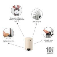 Soft Beige Brabantia newIcon Pedal Bin 3 Litre Product Features