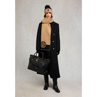 Camel Black Holland Cooper Womens Jacquard Scarf On Model
