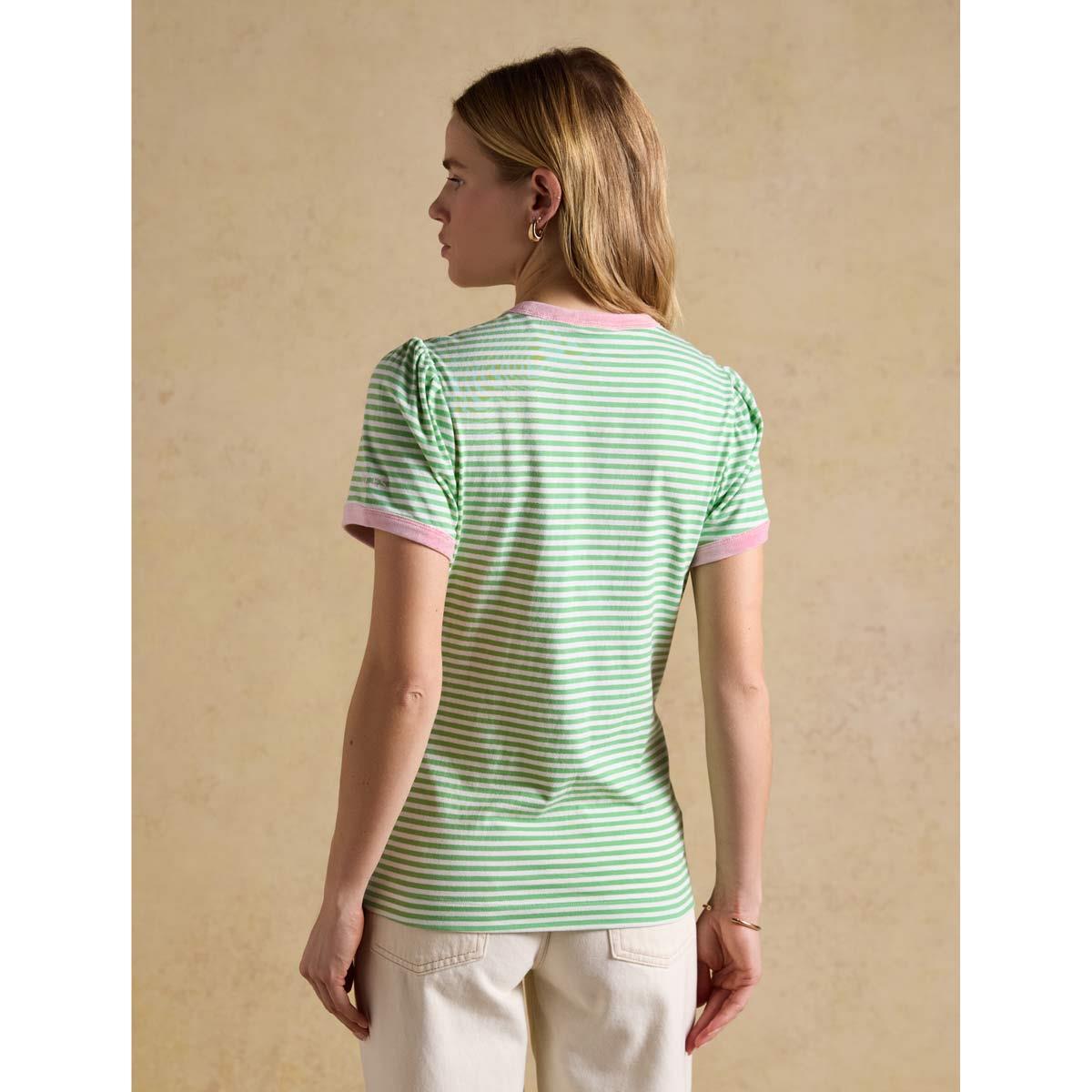 Green Stripe Joules Womens Erin Striped T-Shirt On Model Back